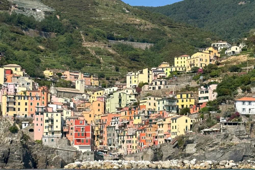 Colourful cliffside village of Cinque Terre, Italy, seen from the sea